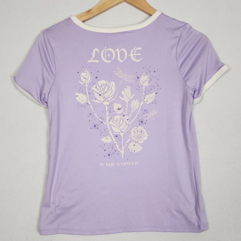 Belle du Jour Lot of 3 Girls Shirts L-XL Love Happy Graphic Blue Yellow Purple - Picture 10 of 16